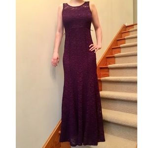 Floor length lace dress eggplant purple dress